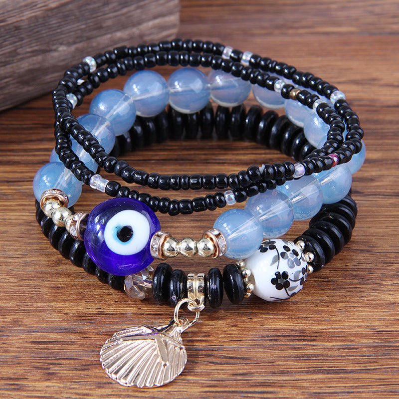 Wholesale Devil's Eye Shell Pendant Multilayer Resin Alloy Bracelet